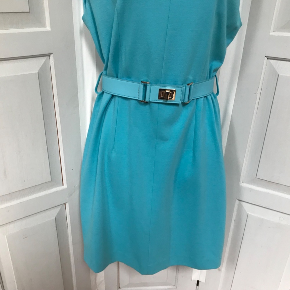 Tyler Boe Sleeveless Turquoise Belted Dress - Picture 4 of 15
